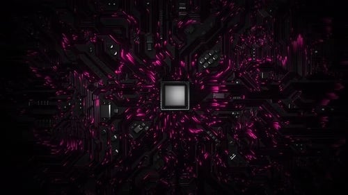 Cyberpunk-KI-Leiterplattentechnologie, Hintergrund, Computerprozessoren, CPU.