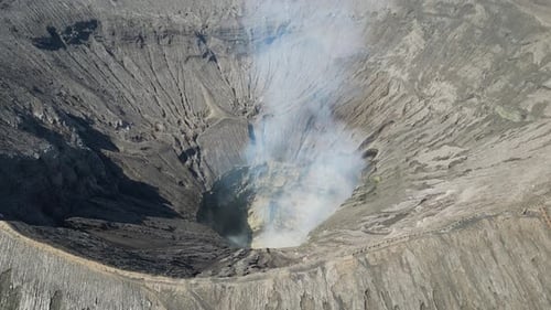 Aerial shot of Mount Bromo volcano crater in Java, Indonesia