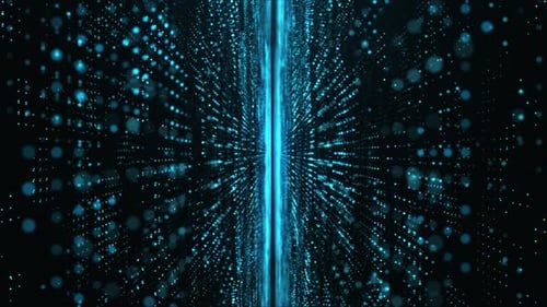 Digital Data Flow in a Futuristic Blue Tunnel