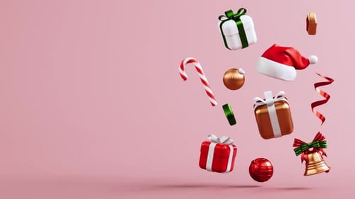Animated 3D Christmas Holiday Elements Floating Loop