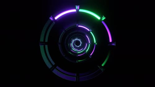Anillos de luces de neón morados y turquesas para escenario, fondo de túnel, Vj Loop, en 4K