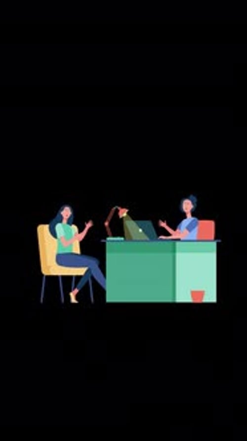 2 Woman Talking About Business In Coworking Center Vertical Alpha Channel