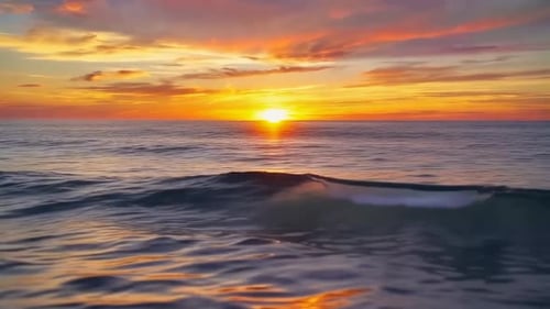 Sol se pondo sobre as ondas calmas do oceano com um laranja vibrante e