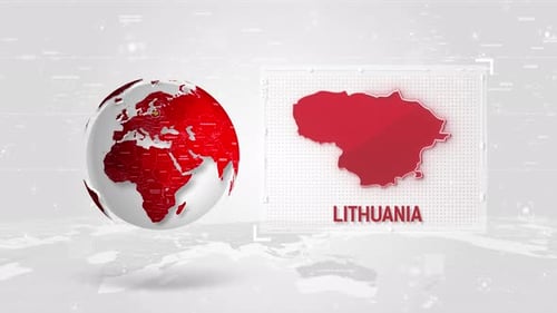 Litauen 4K Tech Map neben dem Globus auf weißem Hintergrund