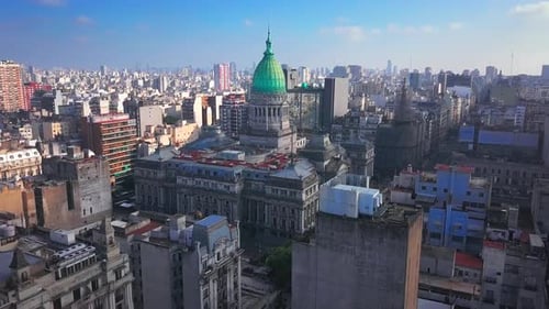 Congress building in Buenos Aires. Orbiting flight around Congress building in the city of Buenos Ai