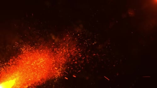 HD 3D animation. Burning red hot sparks rise from large fire seamless loop
