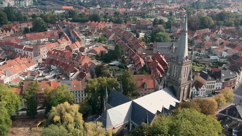 Bruges Belgium Cityscape Aerial View of Gothic Architecture and Roof