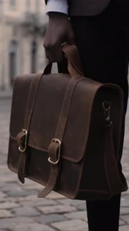 Close Up of African Man Standing on Street with Briefcase