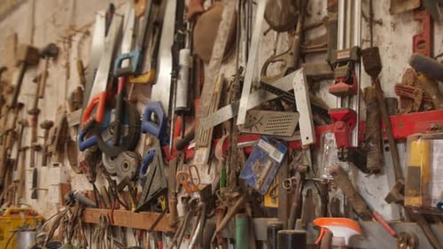 Workshop Wall with Assorted Carpentry Tools