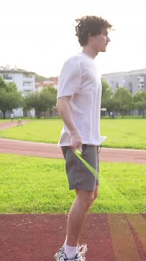Young Adult Jumps Rope for Fitness Outdoors