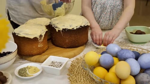 Mother and Daughter Preparing for Easter