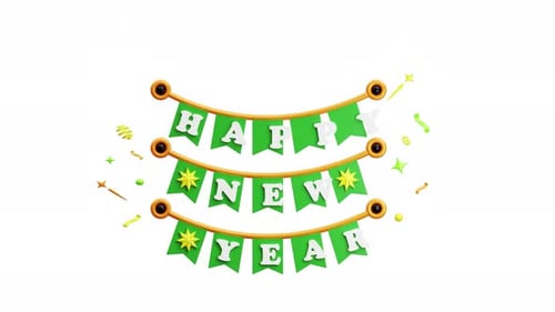 3d Animation New Year Banner Celebration Holiday Festive Greeting