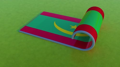 Mauritania Flag Unfurling Animation on Green Surface