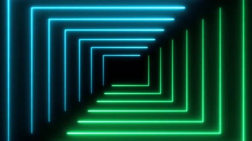 Abstract Neon Lines and Squares Tunnel Animation