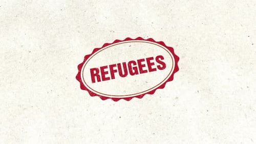 Refugees Stamp Text Reveal Animation on Textured Paper