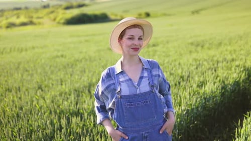 Happy Farmer Woman in Field