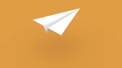 Paper White Airplane Symbol of Letter Delivery Flying on Orange Bg Able to Loop Endless