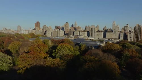 Morning Sunlight on Residential Buildings on Manhattan Upper West Side Framing a Urban Scene During