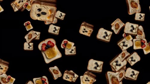 Falling Toast Slices with Fruit and Cute Faces