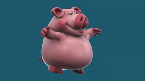 Fun 3D cartoon pig doing fitness (with alpha channel included)
