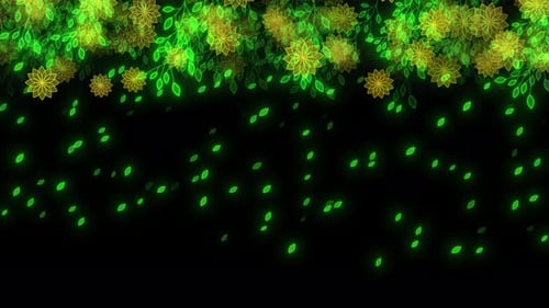 Animated Decorative Glowing Green Leaves and Flowers