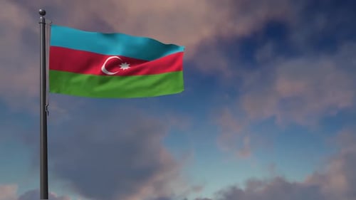 Dynamic Azerbaijan Flag Waving Animation on Flagpole
