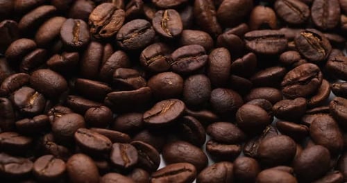 Roasted Coffee Beans Spinning Top View High Quality Footage
