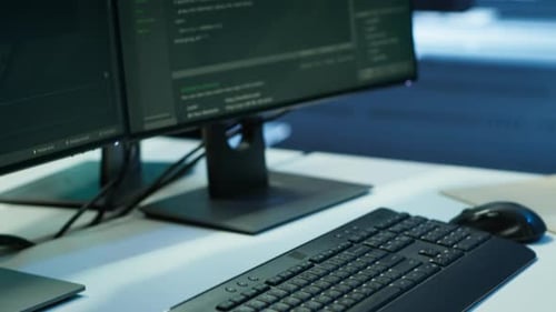 Close Up of Computer Peripherals Used By Engineers Coding in Modern Data Center