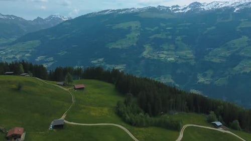Aerial drone at scenic Zillertal skiing sport hiking and trekking vacation mountain valley along cot