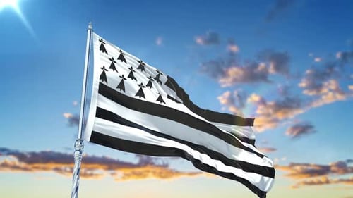 Realistic Flying Brittany Flag in Blue Sky