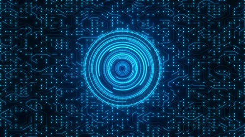 Futuristic Blue Digital Circuit Board HUD Background