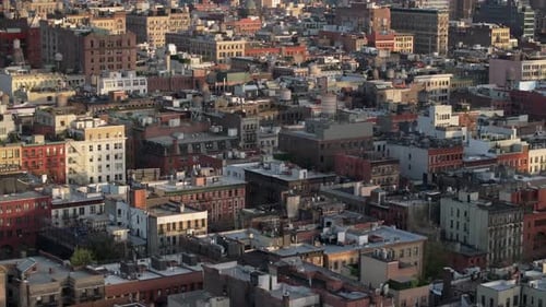 Aerial view of low rise buildings in downtown New York City