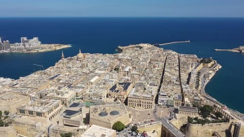 Top Down View of the Capital City of Valletta, the Break Water and the Natural Harbours in Malta