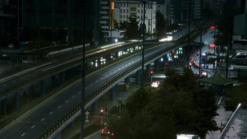 Dynamic Night Traffic in Warsaw Cityscape