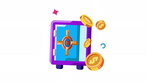 Animation Secure Savings: Digital Illustration of a Safe with Coins