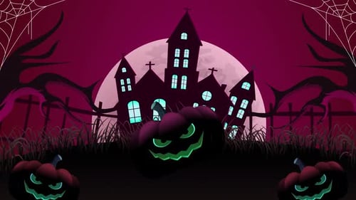 Halloween Night Haunted House Jack-o'-Lantern Animation
