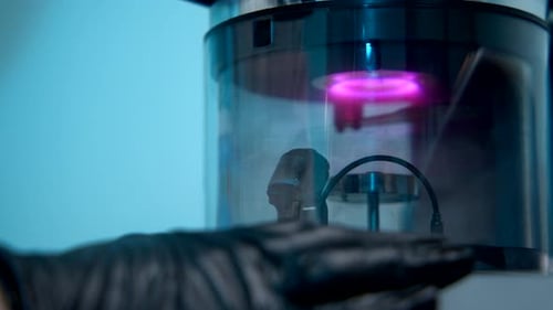 Close-up of rotating part in bulb with light