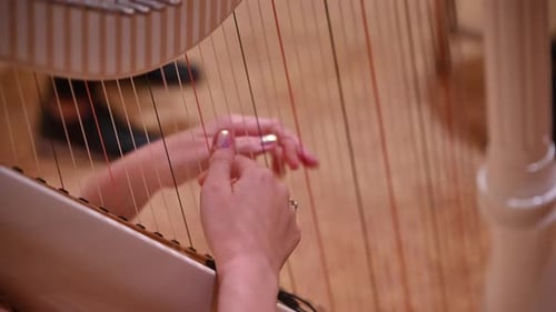 Hands Plucking Harp Strings