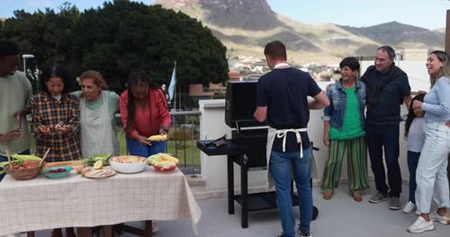 Friends and Family at a Rooftop Barbeque
