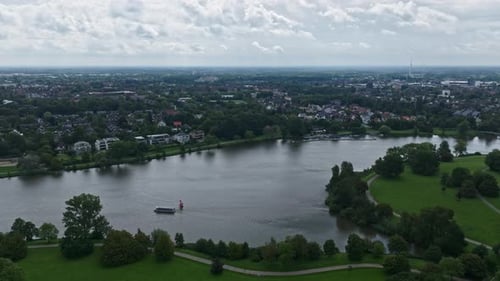 Aerial view of Aasee lake in Münster , Germany