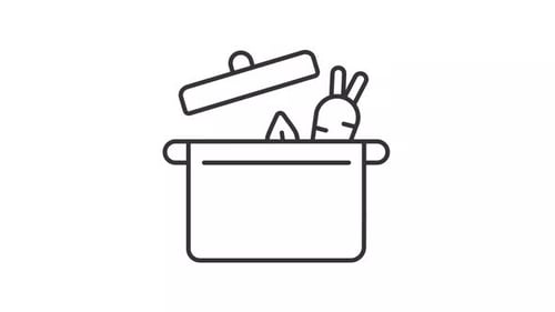 Animated Cooking Pot with Vegetables and Rising Steam