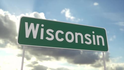 Welcome to Wisconsin. Wisconsin road sign on a blue sky