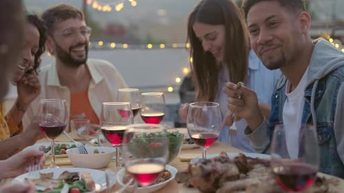 Friends Gather for Dinner in the City