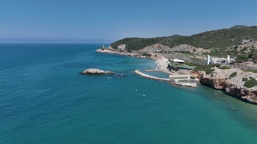 Aerial View Paddleboard Festival in the Bay with People Celebrating Summer