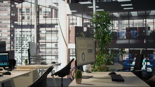 Empty Corporate Workspace Equipped with Advanced Tools to Serve an Enterprise