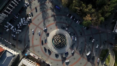 Drone over a roundabout square