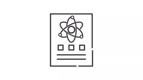 Animated Science Document with Atom Symbol and Data