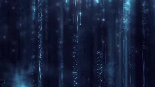 Abstract Blue Digital Particles Falling Light Loop Background