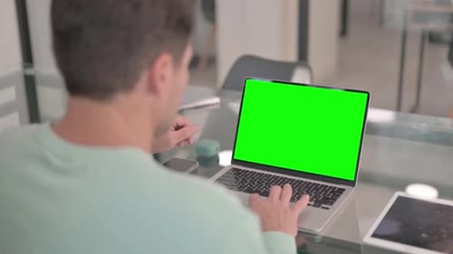 Working on Laptop with Green Screen Chroma Key
