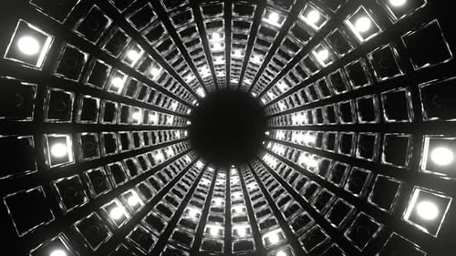 White Strobe Mirrored Square Elements Tunnel Background Vj Loop In HD